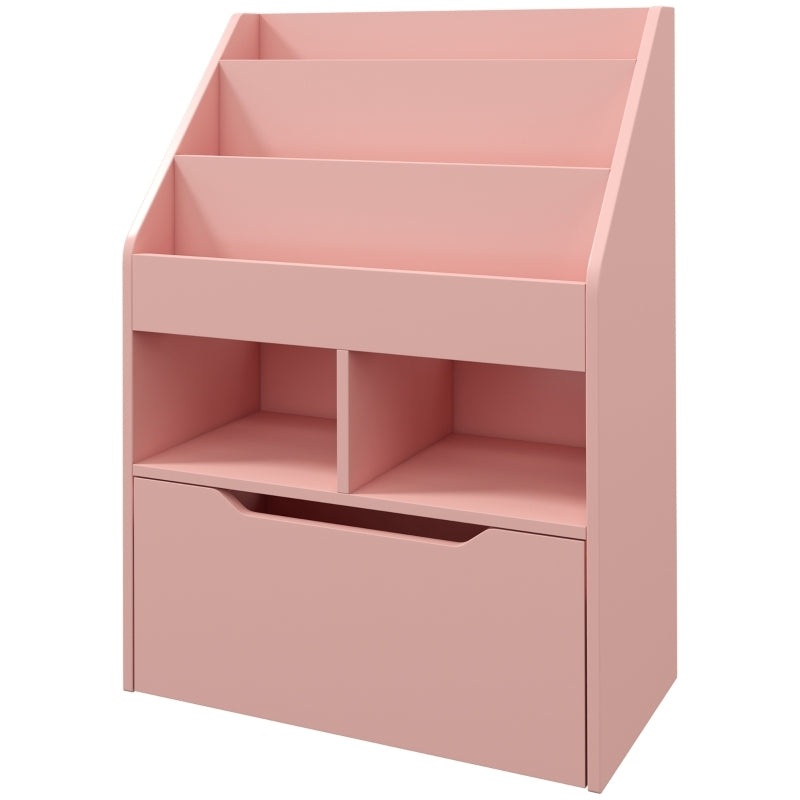 Kinder Bücherregal Kinderregal mit Schublade, 3 Ablagefächern und 2 offenen Fächern, Aufbewahrungsregal für Kinderzimmer, Spielzimmer, Rosa