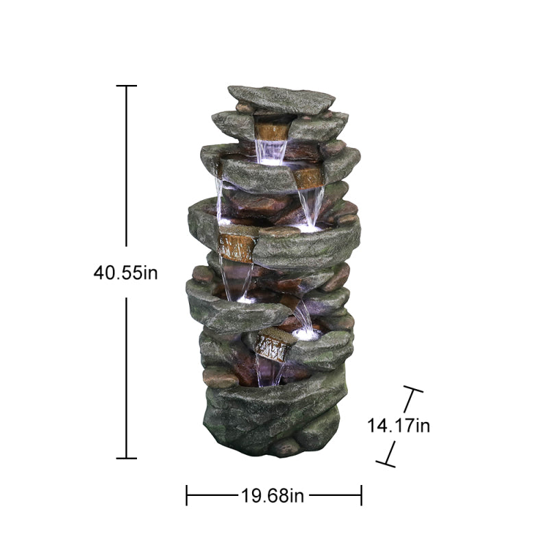 40.5inches High Rocks Outdoor Water Fountain with LED Lights