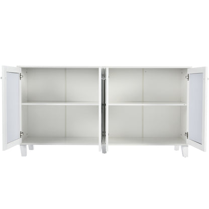 Weiß verspiegelte Anrichte mit kühlen Kristallgriffen, Vier Türen, mit beweglichem Laminat.für Wohn- und Esszimmer, 160 x 40 x 84cm