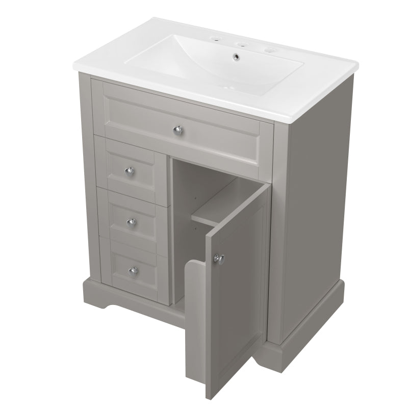 76x46x87cmBodenstehender Badezimmerschrank mit Waschbeck, Waschtisch, feuchtigkeitsbeständig lackiert, Soft-Close-Schubladenführungen, Türregale,ausklappbare Schublade,verstellbare Ablagefläche, grau