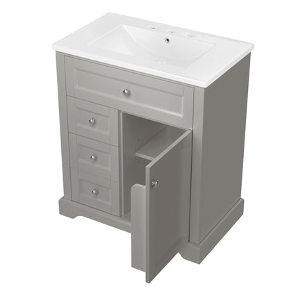 76x46x87cmBodenstehender Badezimmerschrank mit Waschbeck, Waschtisch, feuchtigkeitsbeständig lackiert, Soft-Close-Schubladenführungen, Türregale,ausklappbare Schublade,verstellbare Ablagefläche, grau