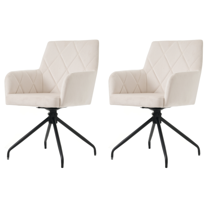 2er Set 360° Drehbarer Esszimmerstühle mit Rautenmuster, Samt,Beige