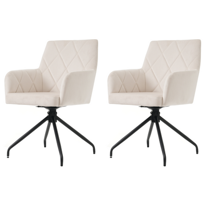 2er Set 360° Drehbarer Esszimmerstühle mit Rautenmuster, Samt,Beige