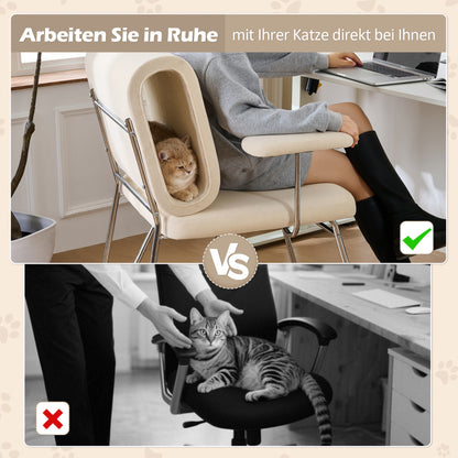Bürostuhl mit integriertem Katzenbett - Haustierfreundlicher Stuhl, kratzfestes Material, breite Sitzfläche, austauschbare Armlehnen, menschenfreundliches Design, Katzenbett in der Rückenlehne, Beige