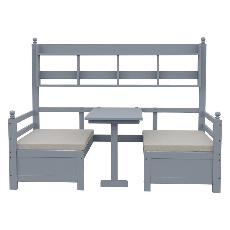 Multifunktionales Massivholz Schlafsofa 200x90 cm, 2-in-1 Bett und Schreibtisch, Frei Umbaubar, Mit Bücherregal Zur Aufbewahrung, Mit Bequemen Kissen, Gästebett Einzelholzbett, Grau