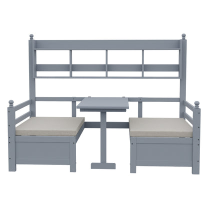 Multifunktionales Massivholz Schlafsofa 200x90 cm, 2-in-1 Bett und Schreibtisch, Frei Umbaubar, Mit Bücherregal Zur Aufbewahrung, Mit Bequemen Kissen, Gästebett Einzelholzbett, Grau