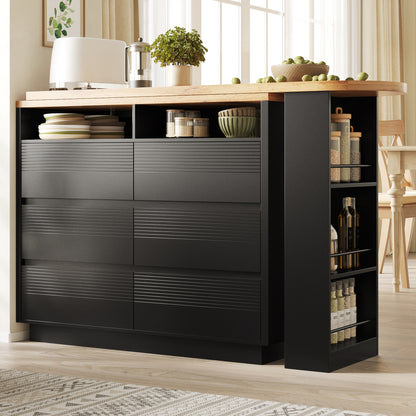 Ausziehbarer Bartisch (137-215cm) - Moderner Teleskop-Hochtisch mit 6 Schubladen & Stauraum - Bewegliche Kücheninsel, Stehtisch & Bistrotisch