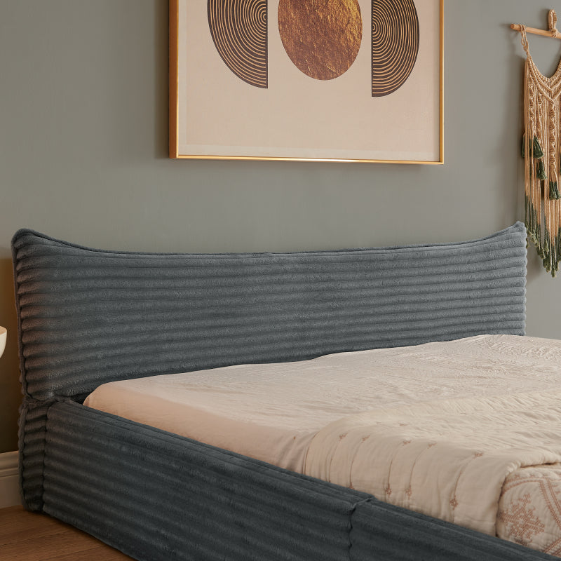 Doppelbett 140*200cm, mit Samtweichem Chenille-Bezug & Elegantem Kleinkantendesign am Kopfende, Dark Gray (ohne Matratze)