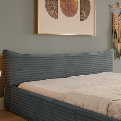 Doppelbett 140*200cm, mit Samtweichem Chenille-Bezug & Elegantem Kleinkantendesign am Kopfende, Dark Gray (ohne Matratze)