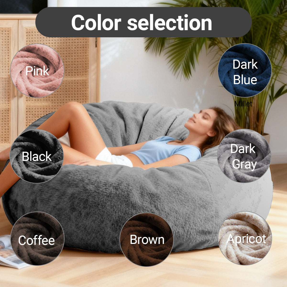 DBC-LANSE 2-in-1 Sitzsack & Gästebett - Wandelbarer Sessel aus Chenille - Ergonomisches Design - Grau