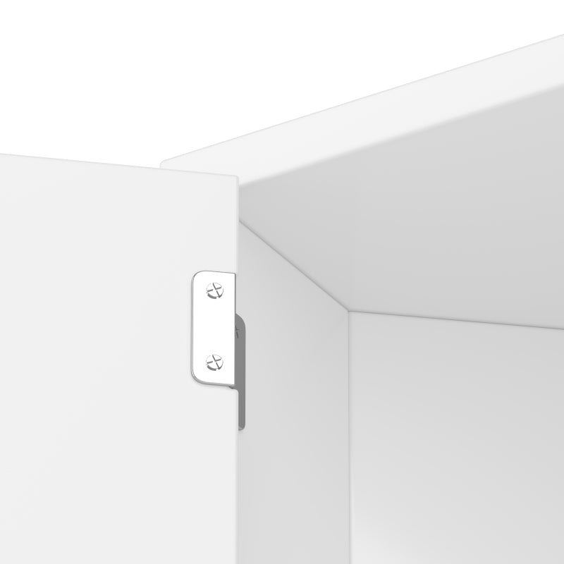 36.5 x 24.5 x 170cmDreieckiger Badezimmerschrank, feuchtigkeitsbeständiger Lack, drei offene Ablagefächer, Doppeltüren, verstellbare Einlegeböden, platzsparend, weiß