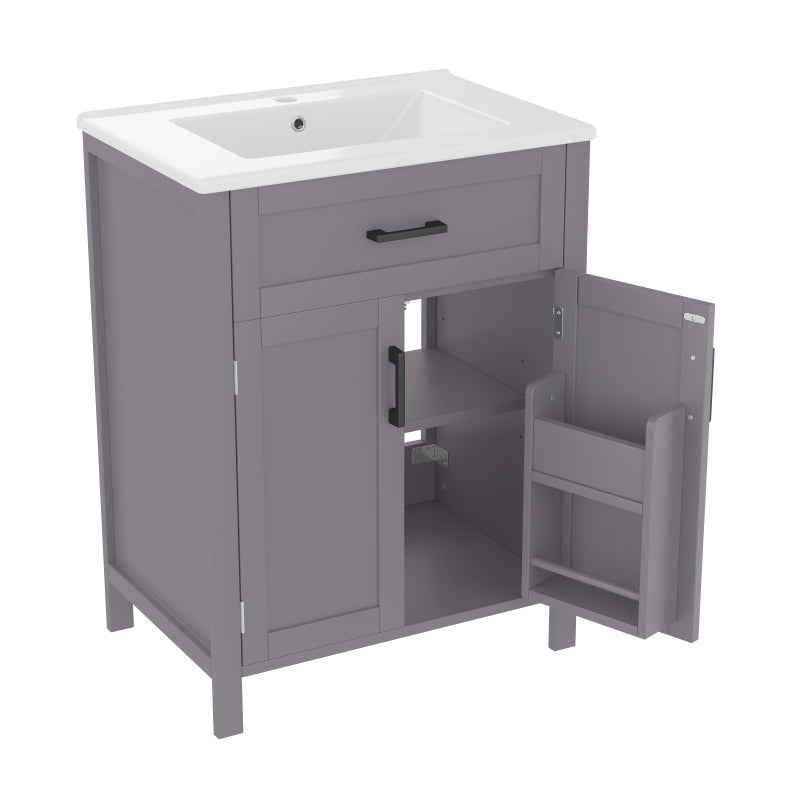 Bodenstehender Badezimmerschrank mit Waschbecken,Waschtisch,Volllackierung, integriertes Keramik Waschbecken,Grau