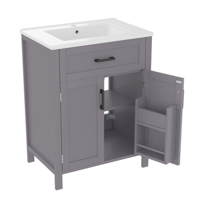Bodenstehender Badezimmerschrank mit Waschbecken,Waschtisch,Volllackierung, integriertes Keramik Waschbecken,Grau