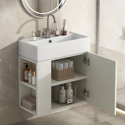 Waschbecken mit Waschtischunterschrank, Waschtischunterschrank , Waschtischunterschrank hängend hellgrau , Kleine Gästebad Möbel, White