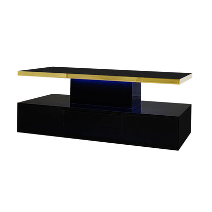 Couchtisch, Tisch mit Schubladen, Hochglanzlackierung, Beistelltisch mit zwei Ablageebenen. Mit LED-Licht