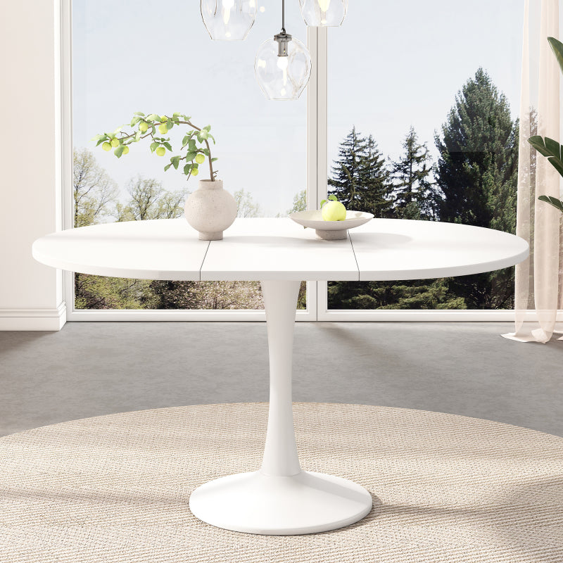 Ausziehbarer Esstisch, ovaler Esstisch, Länge 100/140 x Breite 100 x Höhe 75 cm,  weiß