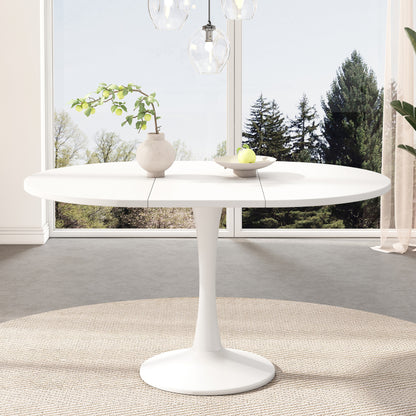 Ausziehbarer Esstisch, ovaler Esstisch, Länge 100/140 x Breite 100 x Höhe 75 cm,  weiß