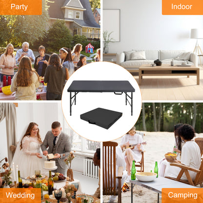 125cm Portable Heavy Duty Folding Table with Handle, Adjustable Height Foldable Table, Multi-Functional Fold up Table for Camping Picnic Parties Indoor/Outdoor, Capacity Weight 135KG (Black)