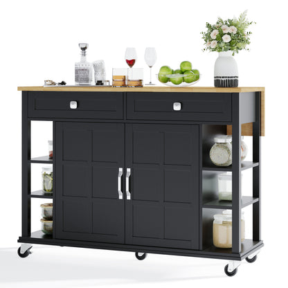 Multifunktionaler Küchenwagen mit klappbarer Arbeitsplatte, 120×65 cm erweiterbar, 2 Schubladen, geräumige Aufbewahrung, auf Rollen – Stilvoller Servierwagen für Küche, Esszimmer & Wohnzimmer