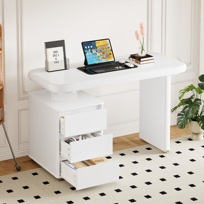 Moderner Schreibtisch 117×50×74 cm– weißer Voll-Lackierung,Wolkenform, 3 Schubladen, verdickte Tischplatte und Beine, abgerundete Kurven
