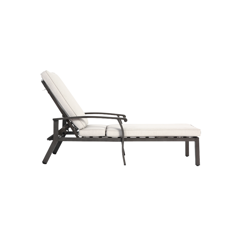 Lounge Patio Chair with Cotton Cushion, Adjustable Reclining Rust-Resistant Aluminum  Poolside Chaise Lounge Furniture, Waterproof Beige Cushion (1pc)