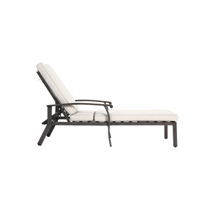 Lounge Patio Chair with Cotton Cushion, Adjustable Reclining Rust-Resistant Aluminum  Poolside Chaise Lounge Furniture, Waterproof Beige Cushion (1pc)