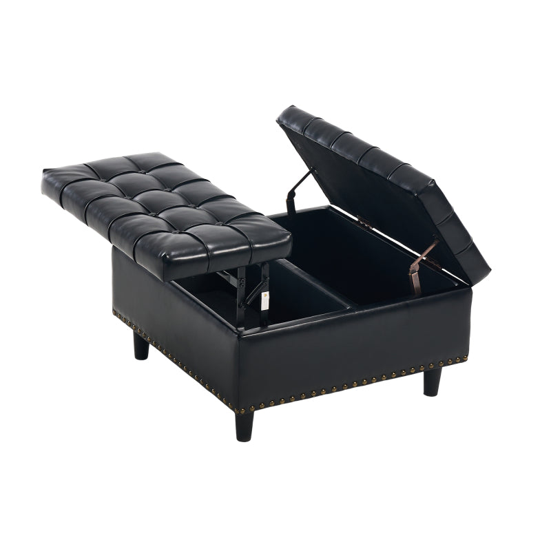 Großer quadratischer Aufbewahrungsstuhl, anhebbare Bank mit Stauraum, geeignet für Wohnzimmer Schlafzimmer Arbeitszimmer gepolsterte Aufbewahrungsbox(Black PU)