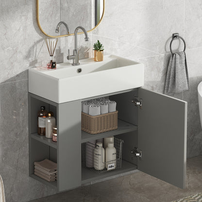 Waschbecken mit Waschtischunterschrank, Waschtischunterschrank , Waschtischunterschrank hängend hellgrau , Kleine Gästebad Möbel
