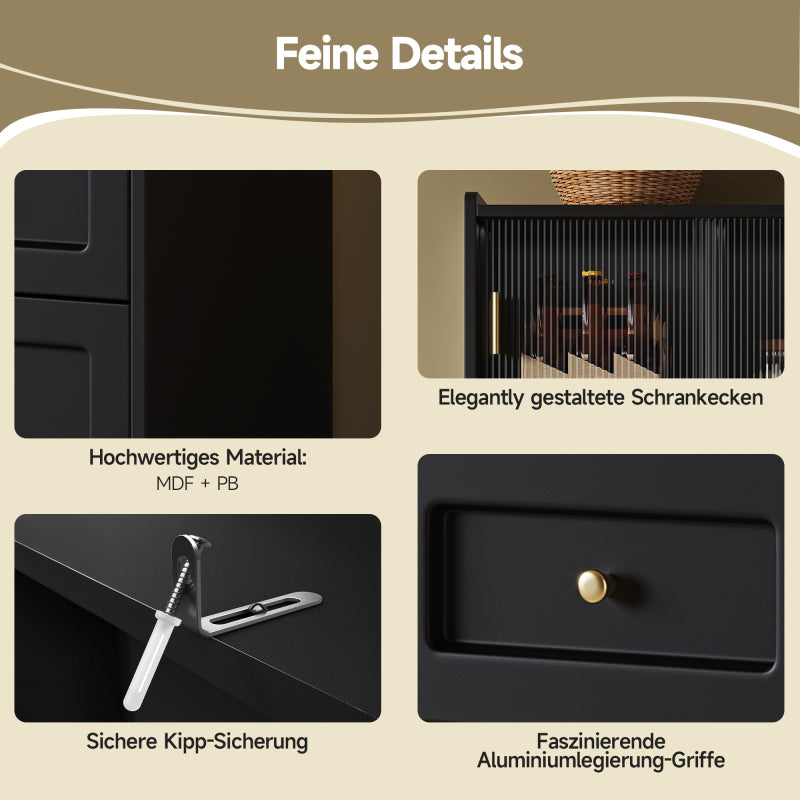 Küchenschrank, Esszimmerschrank, Sideboard mit LED-Beleuchtung, schwarz