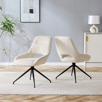 2er-Set Esszimmerstühle Weiß Stoff 360 Grad Drehbar Schwarz Lackiertes Metallgestell Atmungsaktiver Strukturstoff Moderne Polsterstühle