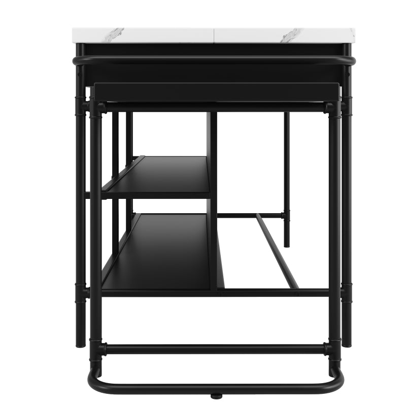 Kücheninseln, Ausziehbare Kunstmarmorplatte Industrial mit 3-Schubladen, Multifunktionales Küchen- und Esszimmer-Möbel, Kücheninsel Küchenregal Küchewagen Sideboard, MDF Arbeitsplatte Küche Regal