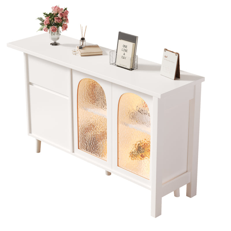Schreibtisch mit LED - 2-in-1 Sideboard und Arbeitsplatte, 360° drehbar, mit Acryltür, FSC-zertifiziert, weiß, 120×40×78 cm
