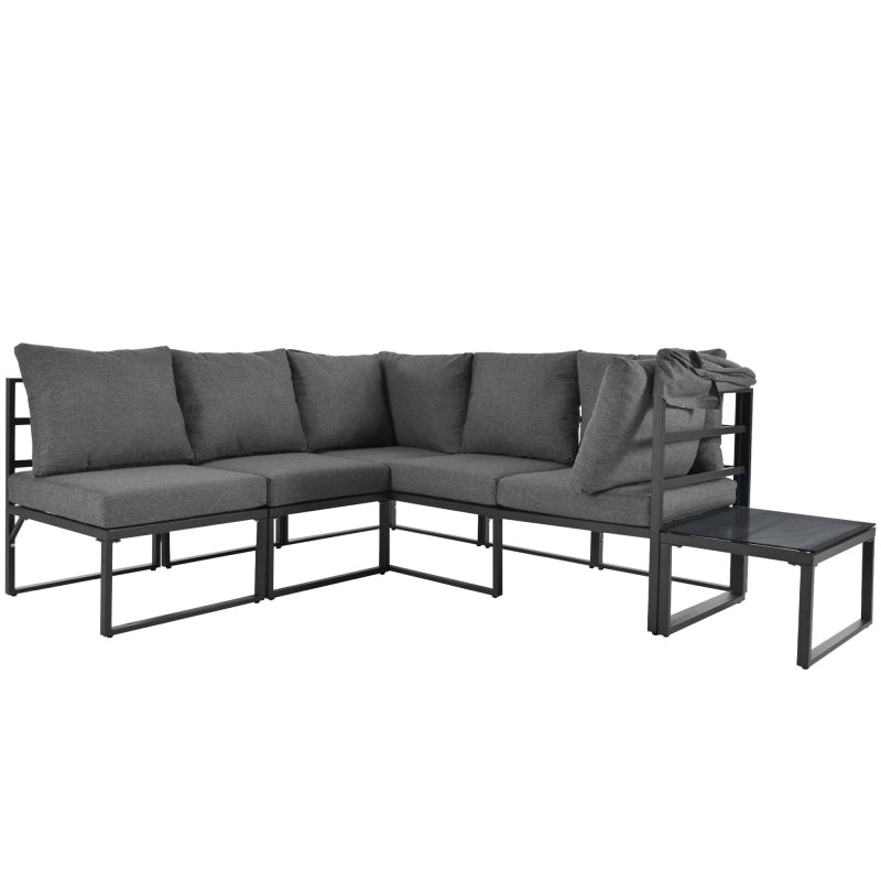 Garten Loungesessel Set, Iron Sunny Island Sitzgruppe Hocker und Tisch mit Markise 4er Set Balkon und Garten Loungemöbel Terrassenmöbel Wetterfest Grau Inkl. aller Kissen(previous sku:HW24006AAA)
