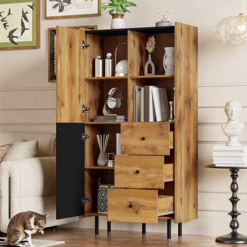 Sideboard - 160 cm hoch, modernes Sideboard mit zwei Türen, drei Schubladen und offenen Regalen