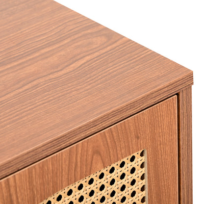 Sideboard mit 3 Rattan verzierten Türen Kommode Highboard mit Metallgriffe, für Schlafzimmer & Wohnräume & Büro, Nussbaum 129.8x 40x 76cm