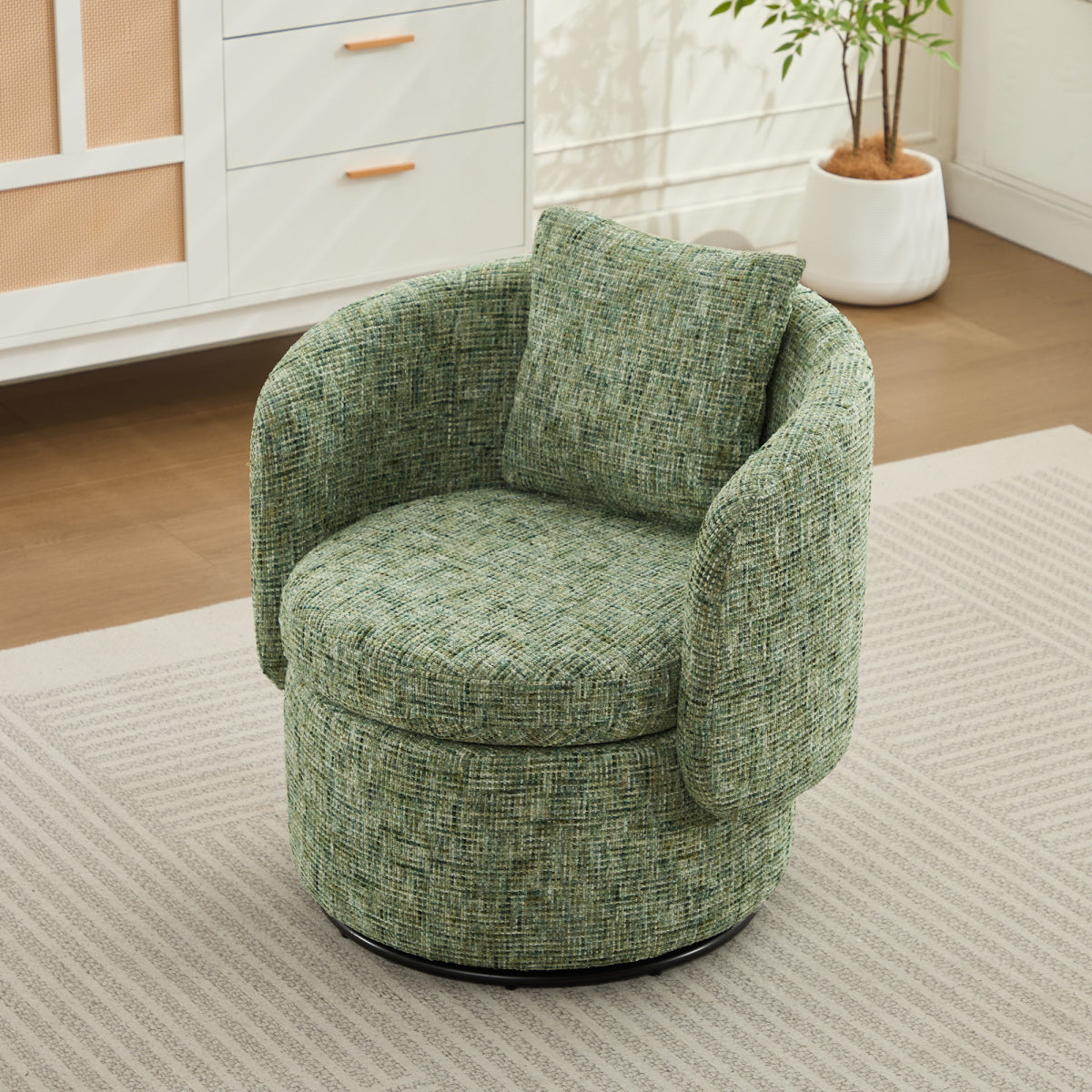 360° Drehsessel Chenille (Grün) – Modern, Rund & Bequem für Leseecke, Wohnzimmer