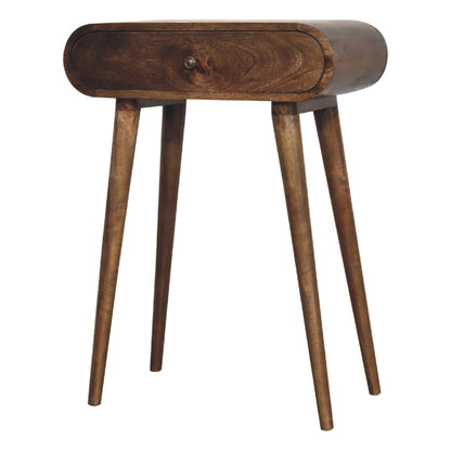Mini London Konsolentisch aus massivem Mangoholz – Grau/Kastanie, 1 Schublade & Ablage, Handgefertigt, Bronze-Gestell, 60x30x78 cm