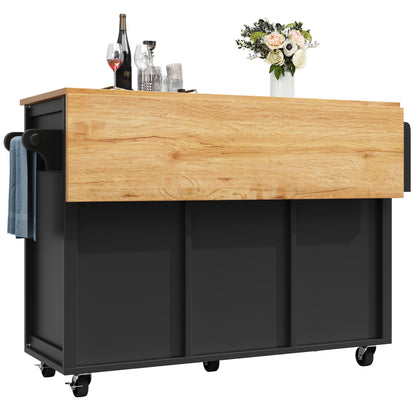 Kücheninsel Buffetschrank 120x73x92cm Küchenwagen klappbare Arbeitsplatte Handtuchhalter Gewürzregal Weinregal verstellbare Böden Küchenschrank Schwarz