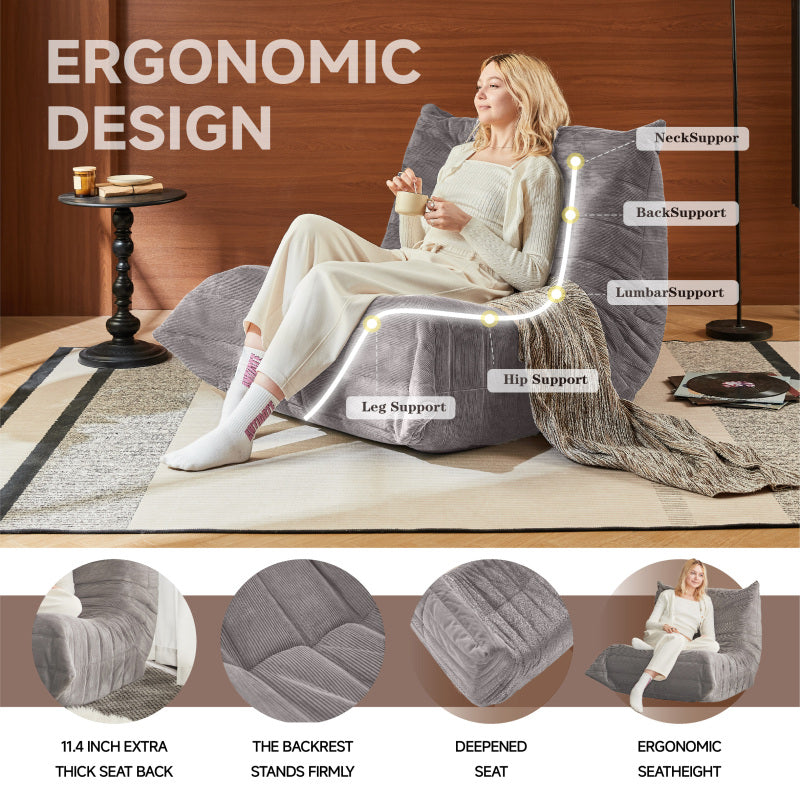 Moderne Sofas, Sitzsäcke für Erwachsene auf dem Bodensofa, Super Soft Memory Sponge Sofa, Togo Sofa Stuhl, Wohnzimmermöbel, Geeignet für Schlafzimmer, Balkon, Schlafsaal, Kaminstuhl (hellgrau)