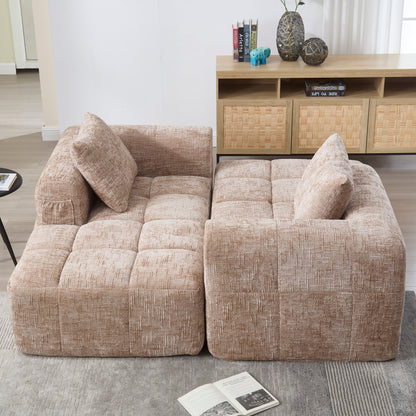 Modernes Sektionssofa, L-Sofa, 3-Sitzer-Sofa, keine Installation erforderlich, Chenille-Sofa mit Chaiselongue und Armlehnen, 3 Kissen, Seitentasche für Fernbedienung, khaki