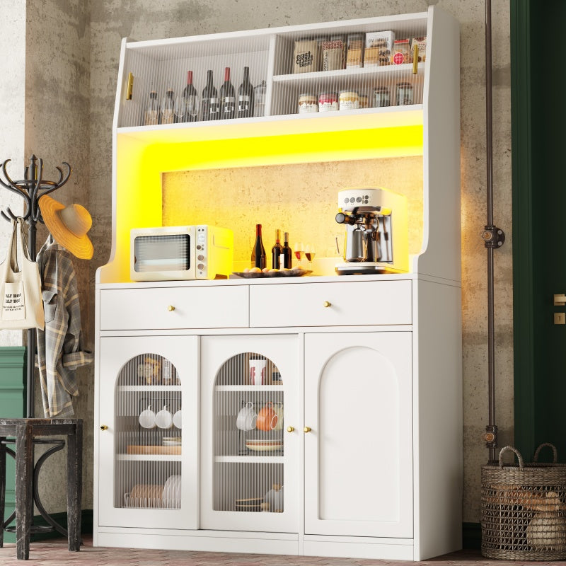 Küchenschrank, Esszimmerschrank mit 2 Schubladen, Sideboard mit LED-Beleuchtung, schwarz