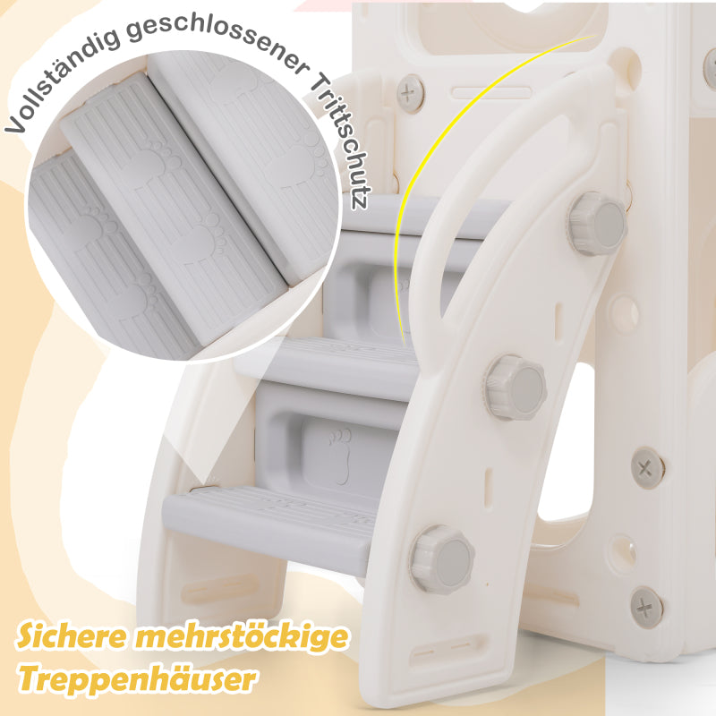 Bären Kinder 6-in-1 Rutsche mit einer Rutsche, zwei Plattformen, zwei Bodenschrankfächern, Basketballkorb und Treppe - Hochdichtes Polyethylen (Ozeanbälle nicht enthalten