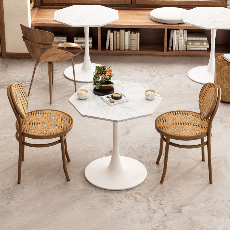 31.50"Modern Octagonal Coffee Table with Printed White Marble Table Top,Metal Base, for Dining Room, Kitchen, Living Room