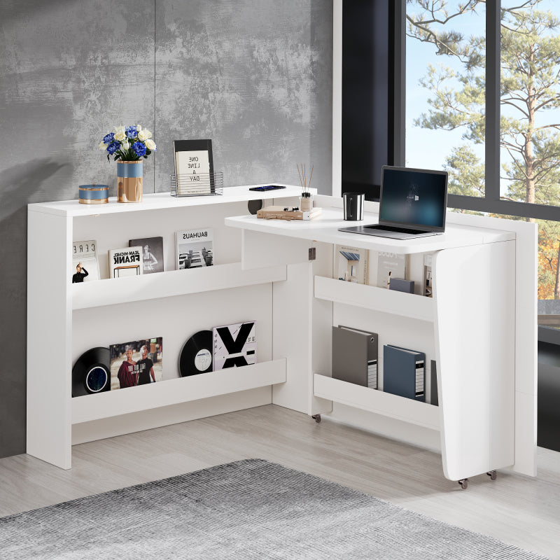 Faltbarer Schreibtisch mit Rollen & Wireless Charger–2-in-1 Sideboard & Arbeitsplatz, 115×27×93 cm (geschlossen, 95×51cm) White