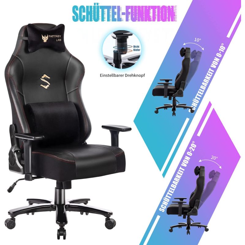 Gaming Stuhl mit Massagefunktion Racing Gamer Stuhl mit Massage Lendenwirbelstütze Gaming Sessel 180KG Belastbarkeit 55 * 52cm großes Kissen Verstellbare Armlehne 3D