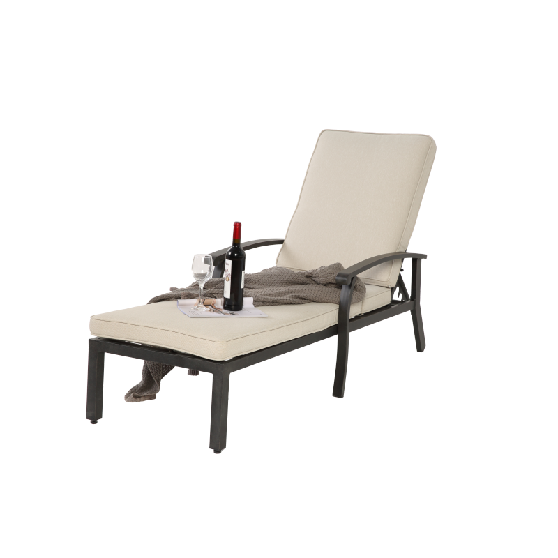 Lounge Patio Chair with Cotton Cushion, Adjustable Reclining Rust-Resistant Aluminum  Poolside Chaise Lounge Furniture, Waterproof Beige Cushion (1pc)