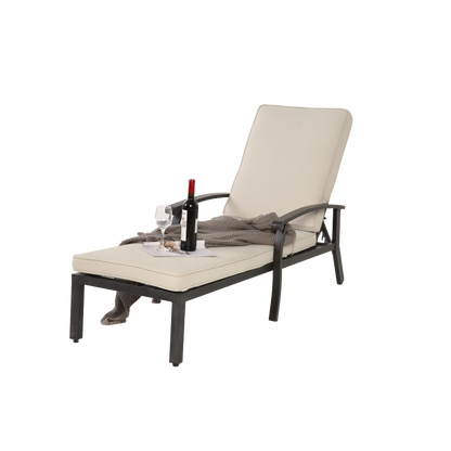 Lounge Patio Chair with Cotton Cushion, Adjustable Reclining Rust-Resistant Aluminum  Poolside Chaise Lounge Furniture, Waterproof Beige Cushion (1pc)