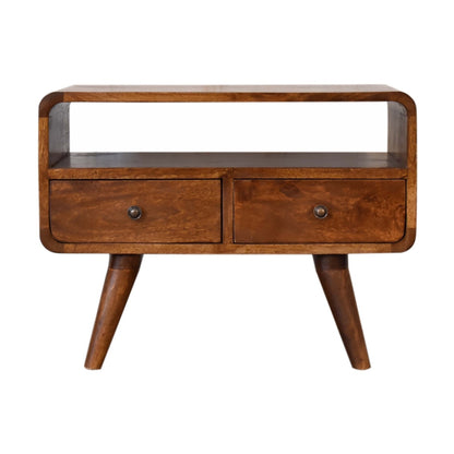 Mini TV-Lowboard aus massivem Mangoholz – Kastanienbraun, 2 Schubladen & offenes Fach, Handgefertigt, Nordic-Design, 60x30x45 cm