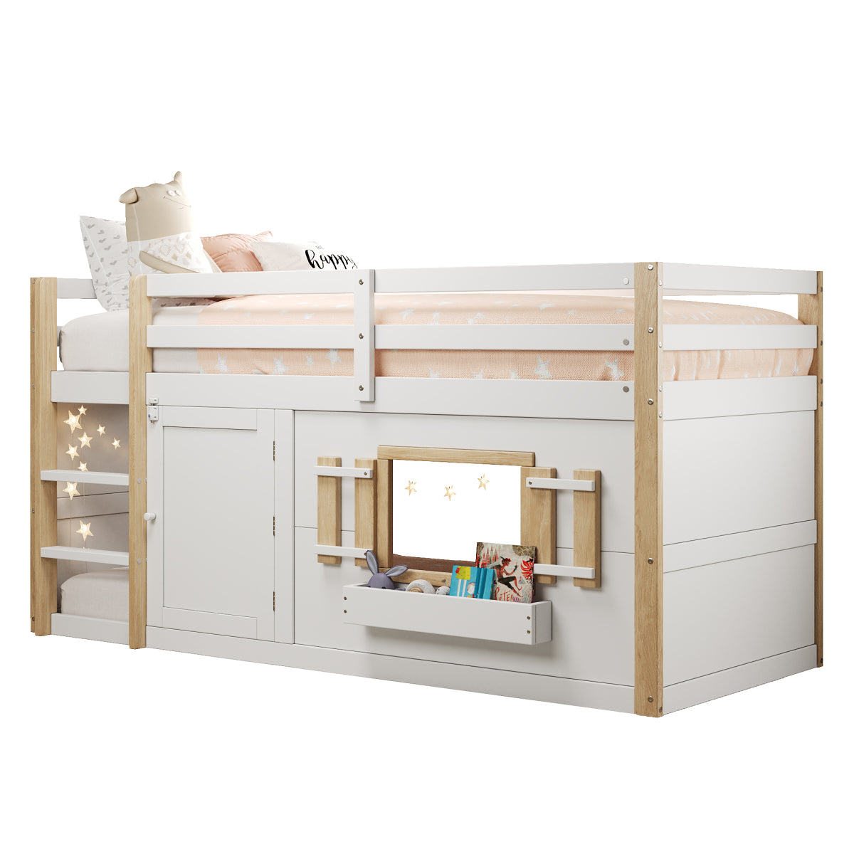 Mini-Etagenbett Weiß 90x200 cm, Kinderbett (110 cm hoch) aus Massivholz/MDF, Inkl. Lattenrost