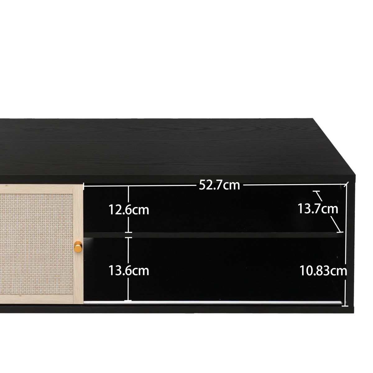 Sideboard 110x40x31 cm, TV-Schrank oder Hängeschrank, Kunst-Rattan Schiebetüren, Goldgriffe, Verstellbare Böden